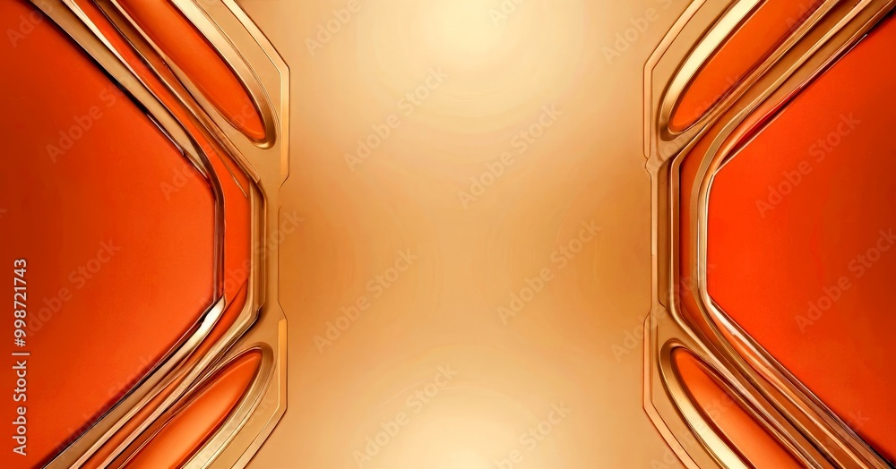 Aufkleber a striking abstract composition of two curved lines intersecting at a right angle, set against a gradient background transitioning from a warm orange at the top to a soft beige