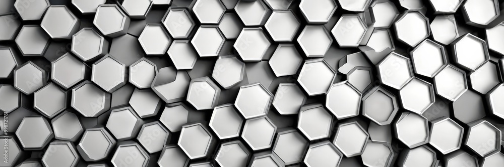 Poster A repeating pattern of hexagonal shapes in varying shades of gray, creating a visually striking and geometric design