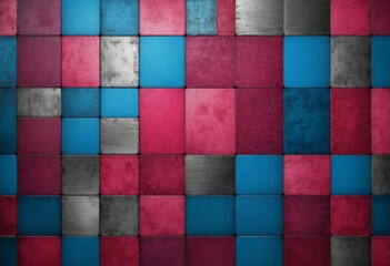 Fototapeta premium a grid of square tiles in various shades of pink, blue, and gray, arranged in a visually appealing pattern