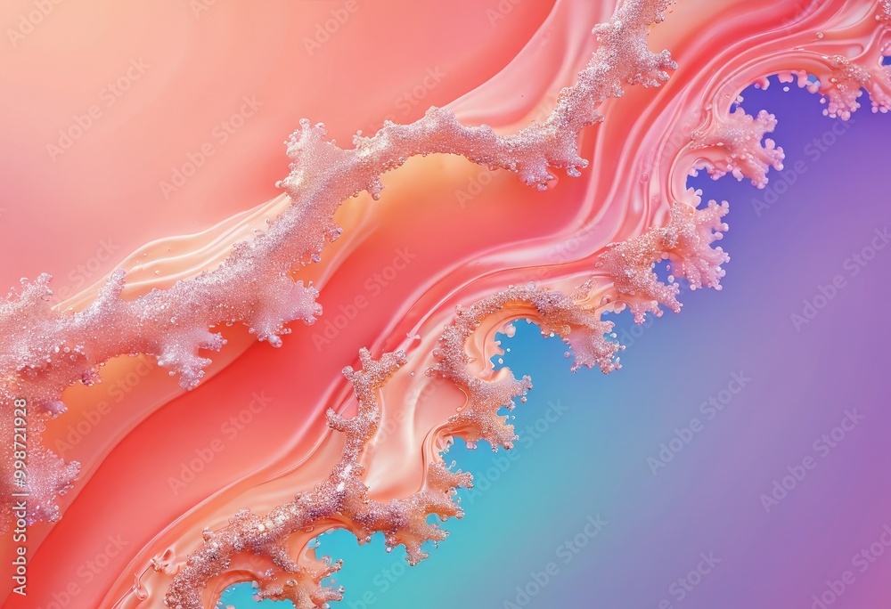 Poster a close-up view vibrant, abstract pattern composed of pink and blue hues, with a wave-like texture and a gradient effect