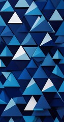 Fototapeta premium a pattern of blue triangles, with varying shades of blue and white triangles interspersed throughout The pattern is composed of numerous