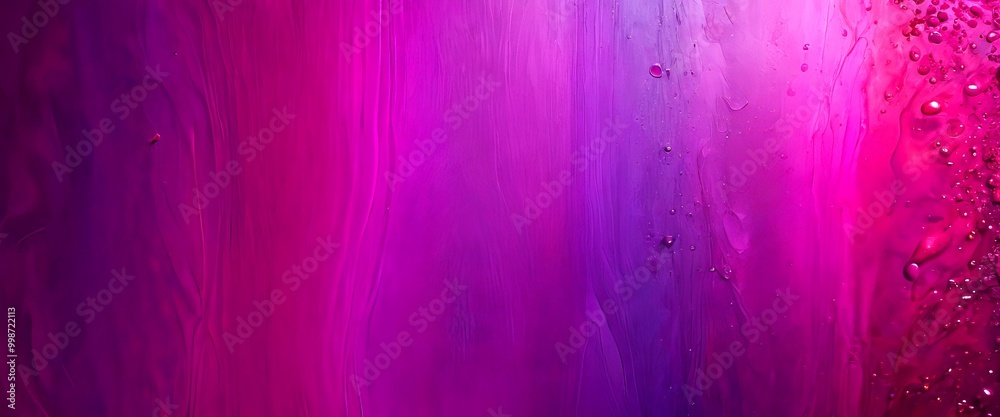 Poster a close-up view textured surface with a gradient of purple and pink hues, featuring small water droplets scattered across the surface