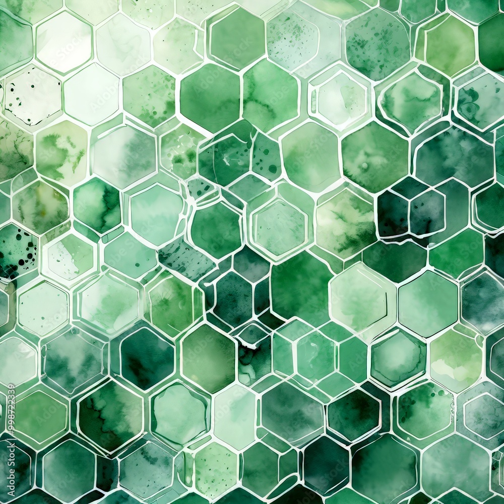 Fototapete a repeating pattern of hexagonal shapes in various shades of green, creating a visually captivating and organic design