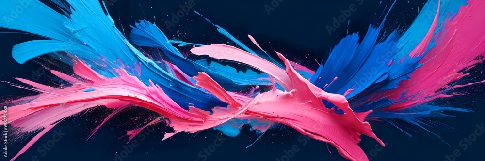 Aufkleber a vibrant abstract painting with bold strokes of blue and pink paint, creating a dynamic and energet