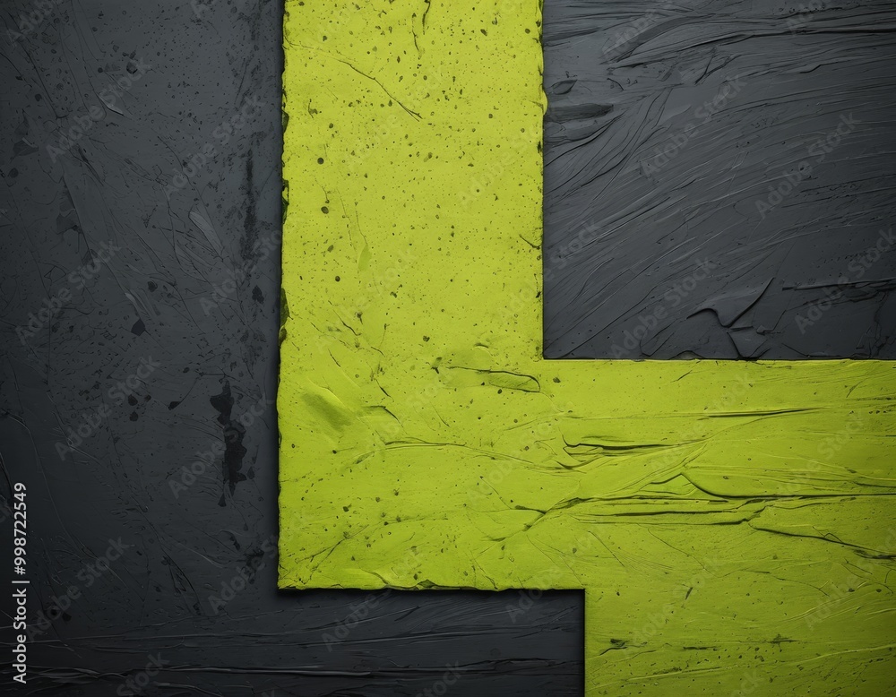 Poster a close-up view textured surface with a yellow line and a black line intersecting it