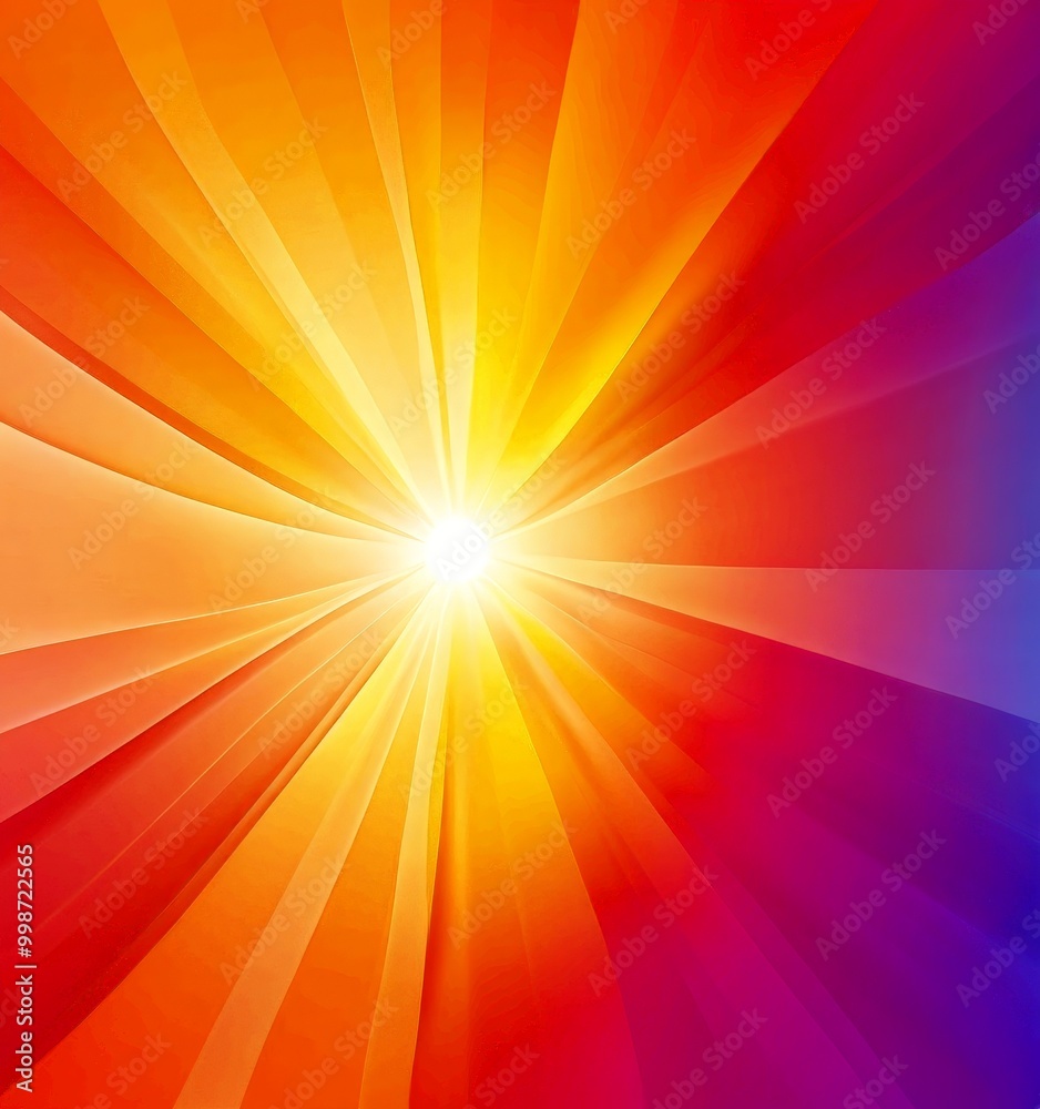 Poster a vibrant abstract background with a radiant sunburst pattern, radiating warm hues of orange, yellow