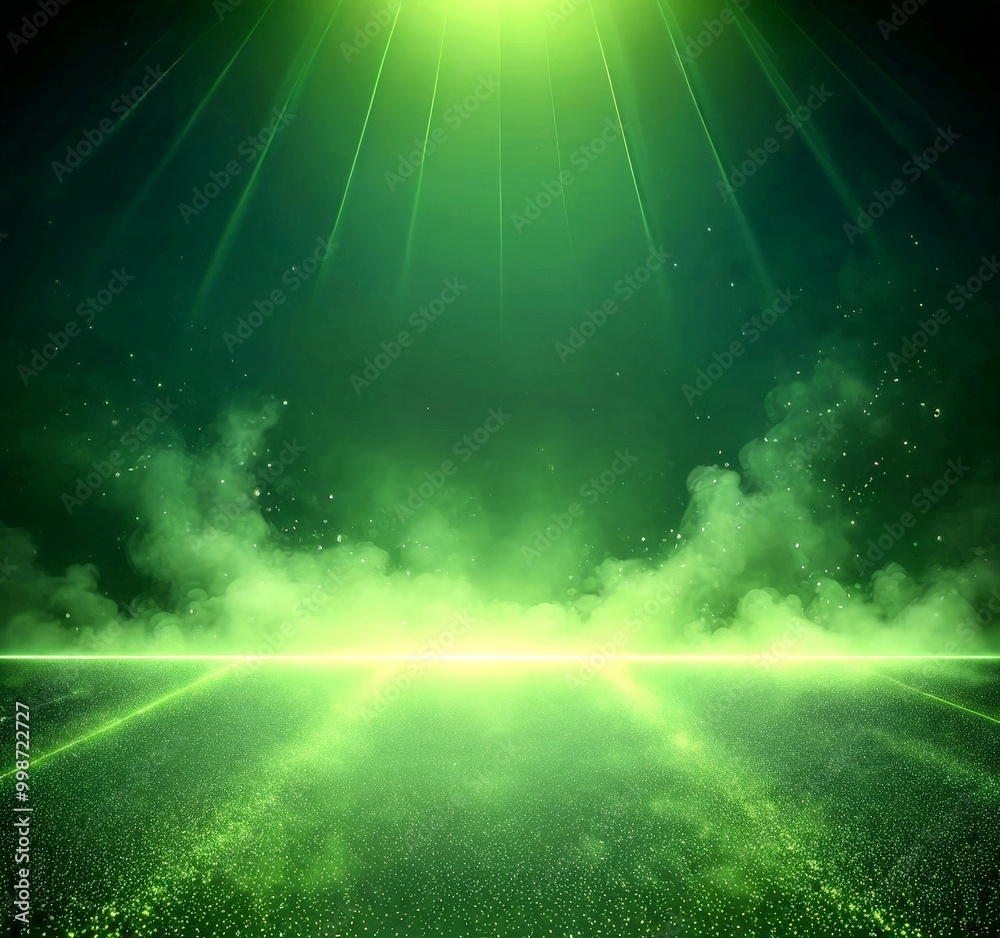 Poster a futuristic, sci-fi-inspired scene with a green glow emanating from the center, surrounded by a dar