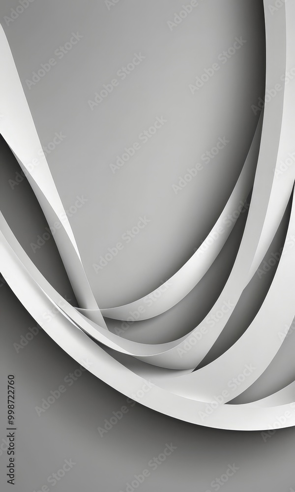 Poster a minimalist design with a gradient of gray and white, where curved lines intersect and overlap, cre