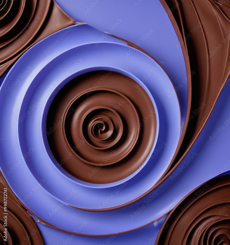 Leinwandbilder a close-up view spiral pattern composed of chocolate and blue shapes, creating a visually striking and abstract composition