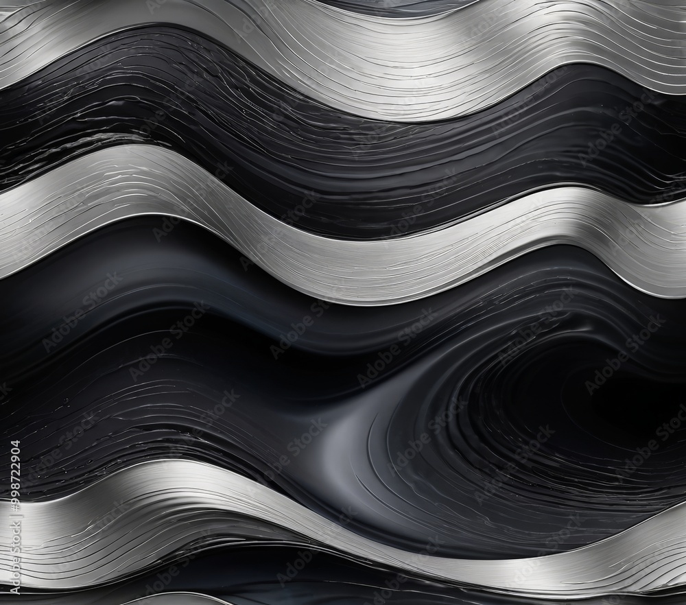 Poster a striking abstract pattern composed of black and white wavy lines, creating a sense of movement and dynamism