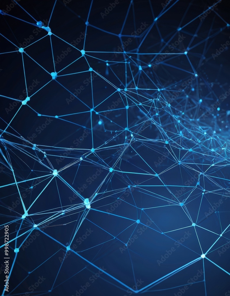 Poster a complex network of interconnected lines and dots, creating a sense of depth and dimensionality. The lines, varying in length and thickness, are arranged in a grid-like
