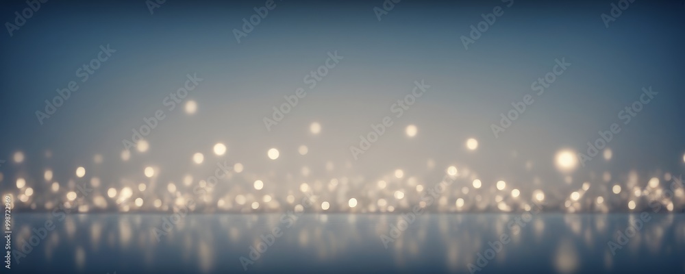 Poster a serene scene calm body of water reflecting the twinkling lights city skyline the lights, scattered