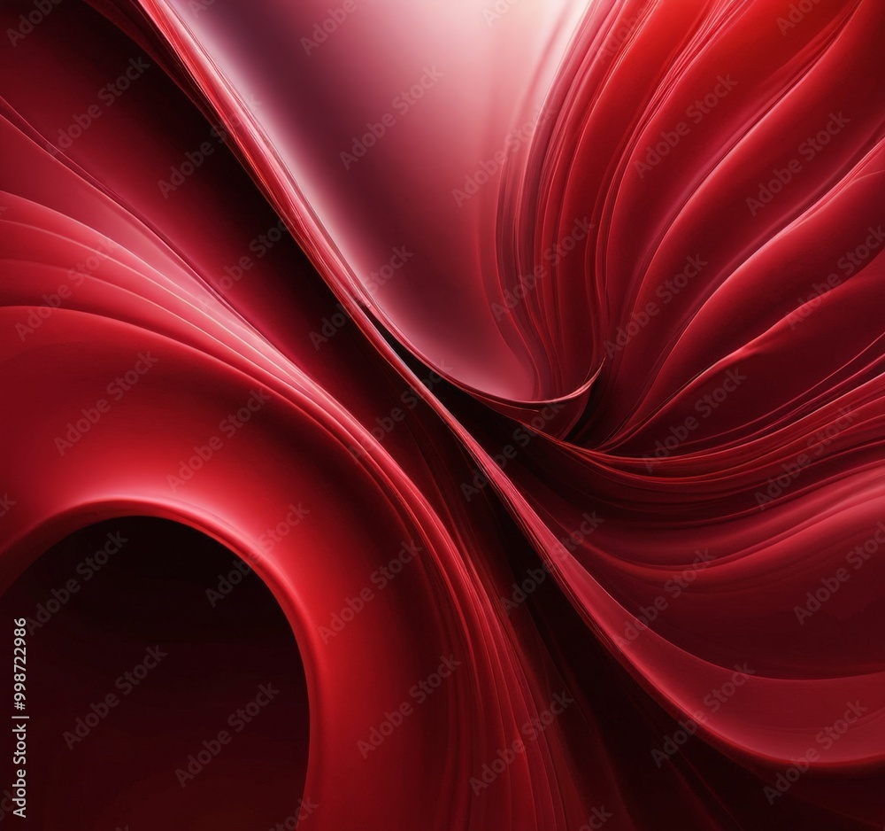 Aufkleber a striking abstract composition of red and pink hues, with a central curved line and a series of concentric circles and waves extending outward, creating a sense of movement