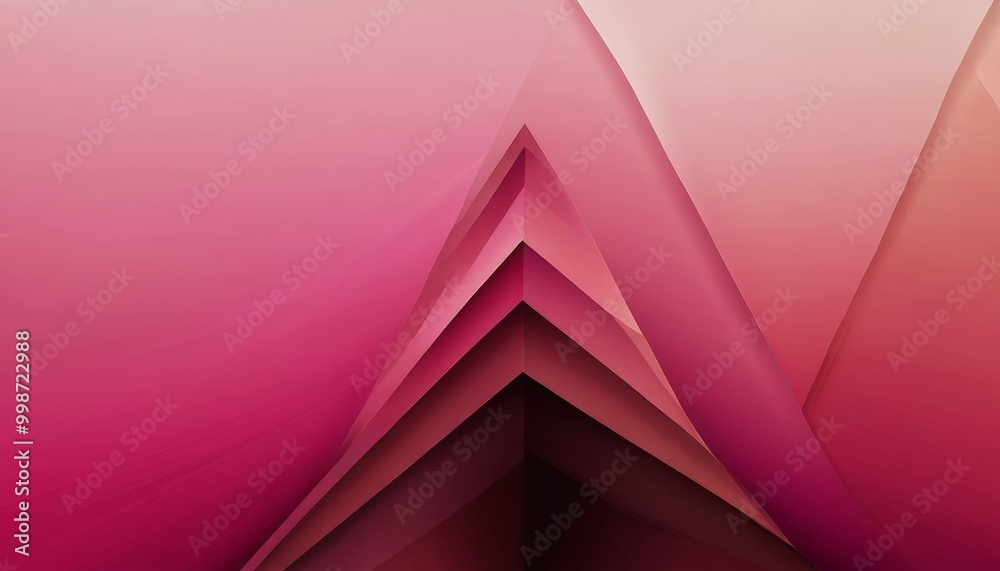 Poster a geometric abstract composition with a gradient of pink and red colors, creating a visually striking and dynamic pattern