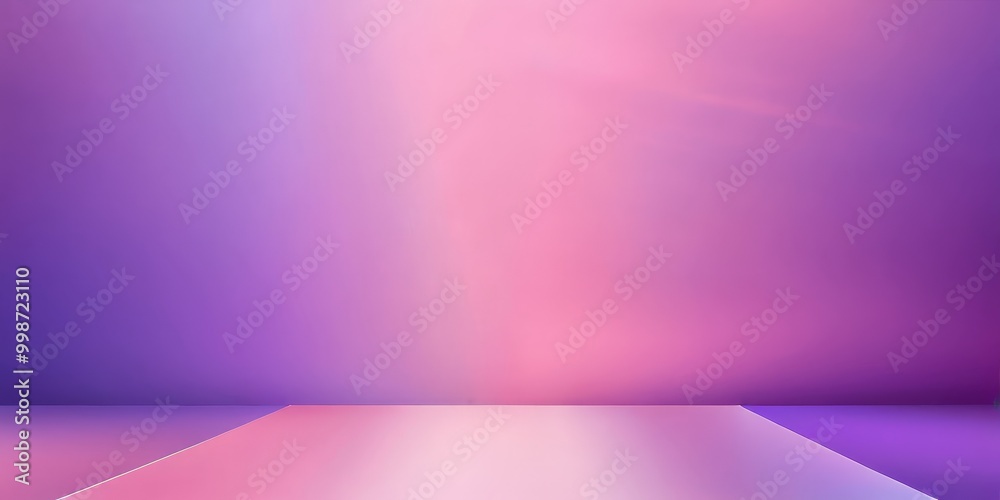 Aufkleber a gradient background transitioning from purple to pink, with a white floor in the foreground