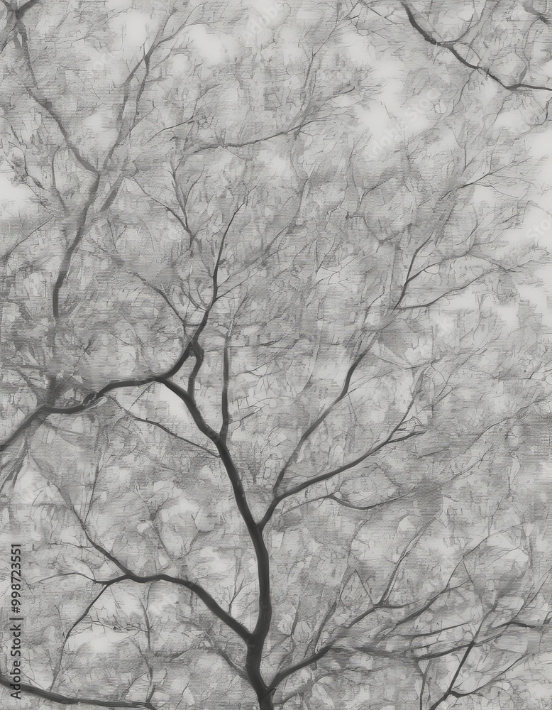 Poster a monochrome tree with bare branches against a light background