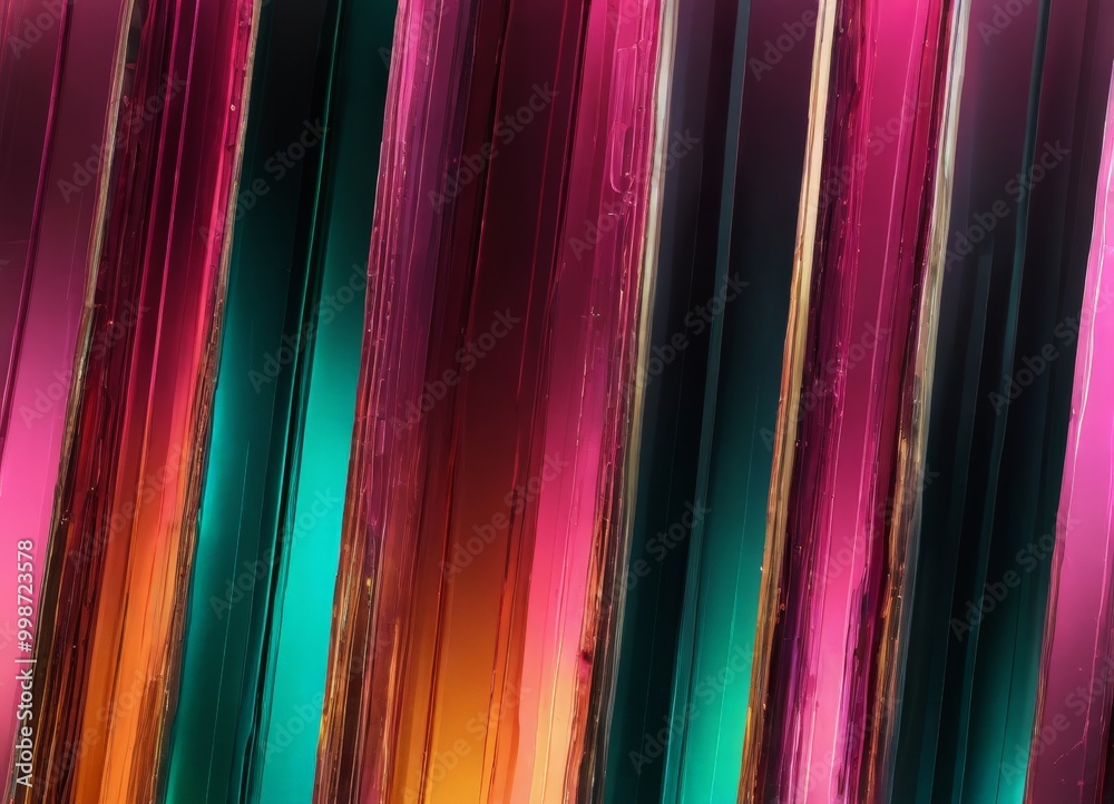 Poster a vibrant abstract pattern composed of vertical stripes in various shades of pink, orange, green, an