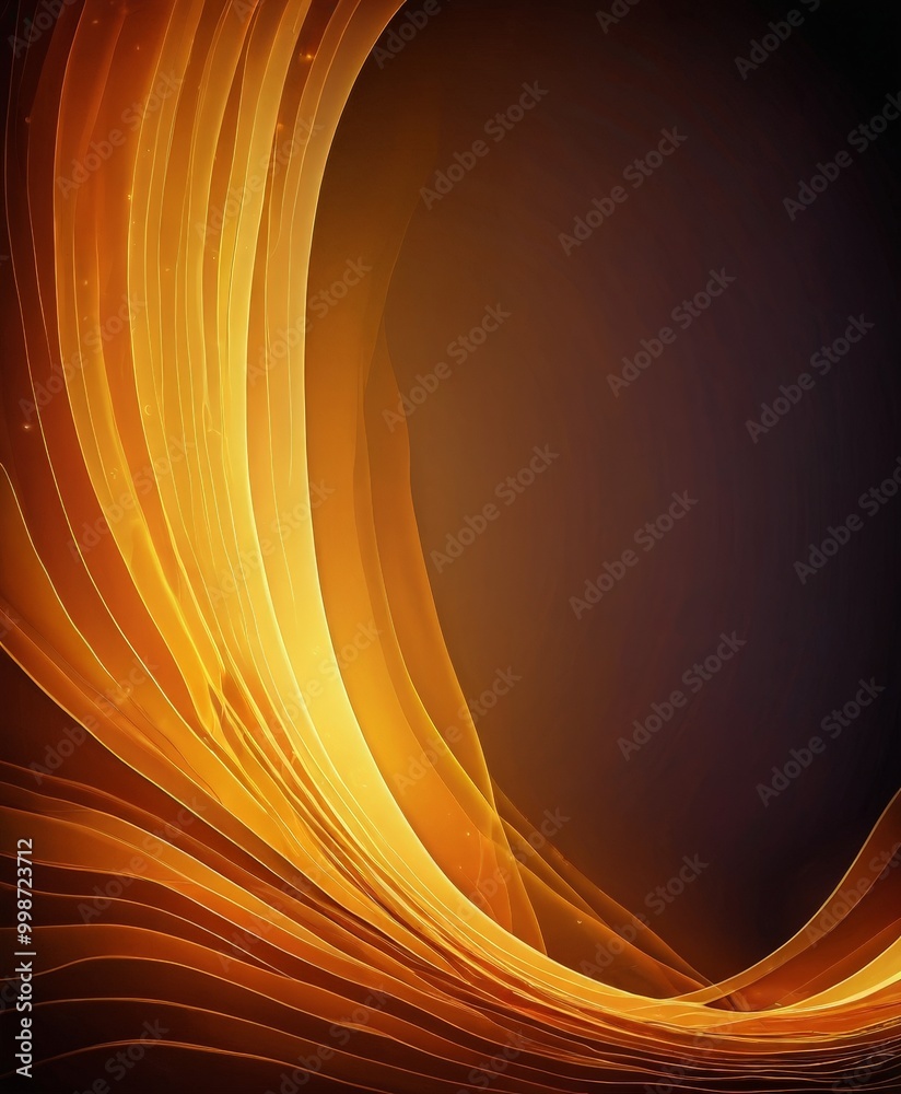 Poster a striking abstract composition of curved lines in warm hues of orange and yellow, creating a sense 