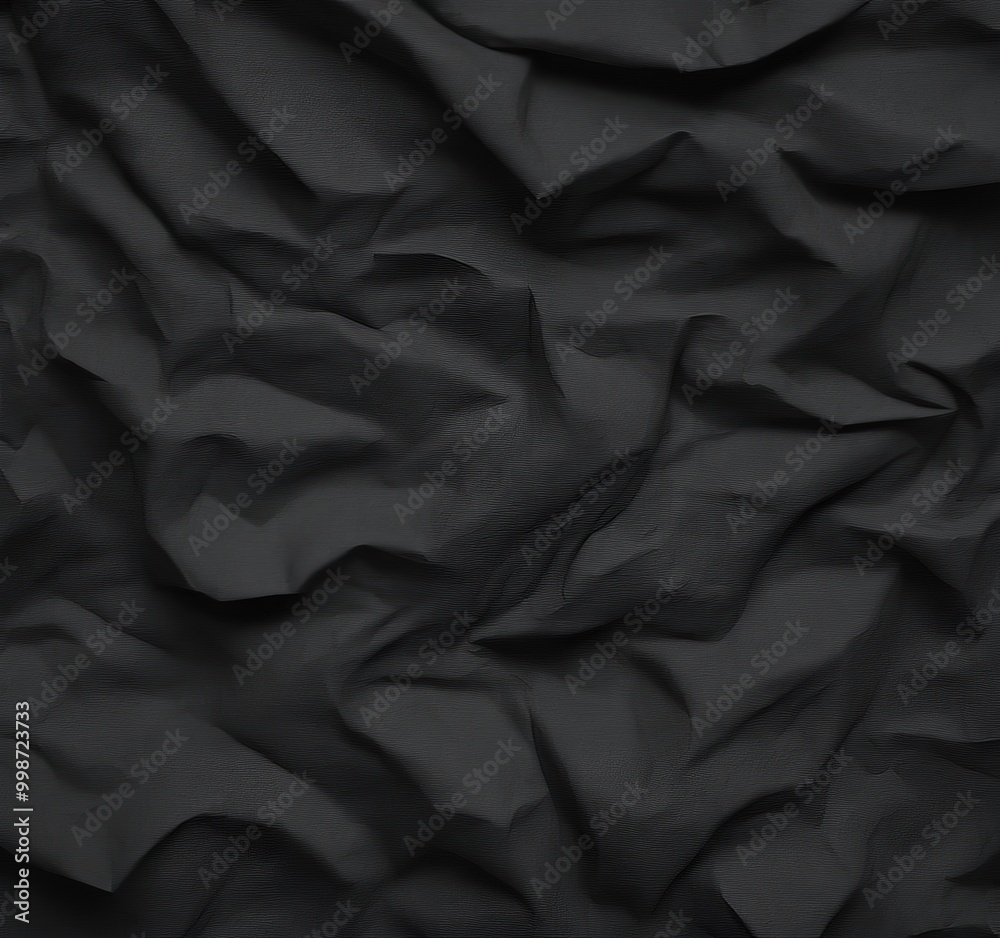 Poster a close-up view crumpled black fabric, with a textured and wrinkled appearance