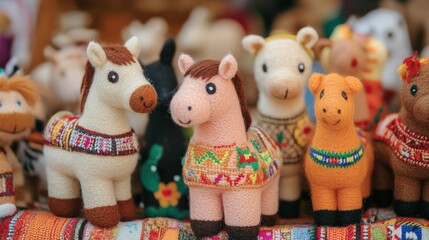 Obraz premium Traditional kyrgyz felt toys displayed in vibrant colors for spring décor and gifting
