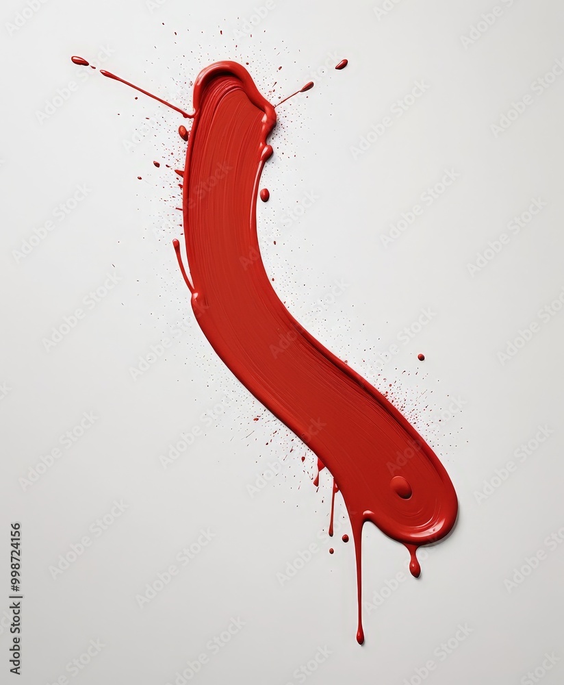 Aufkleber A bold, curved red paint stroke with a dripping effect, creating a dynamic and expressive visual element.