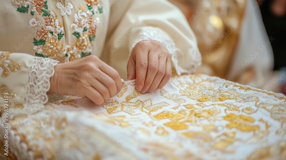 Wall mural Traditional russian embroidery handwork for cultural heritage and craftsmanship