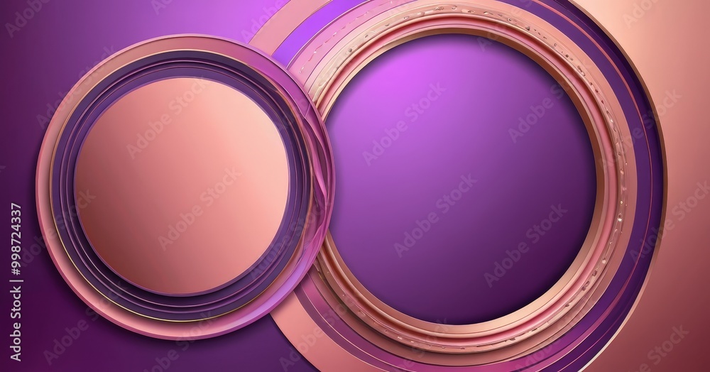 Poster two overlapping circular shapes, one with a pink and purple gradient background and the other with a solid purple background