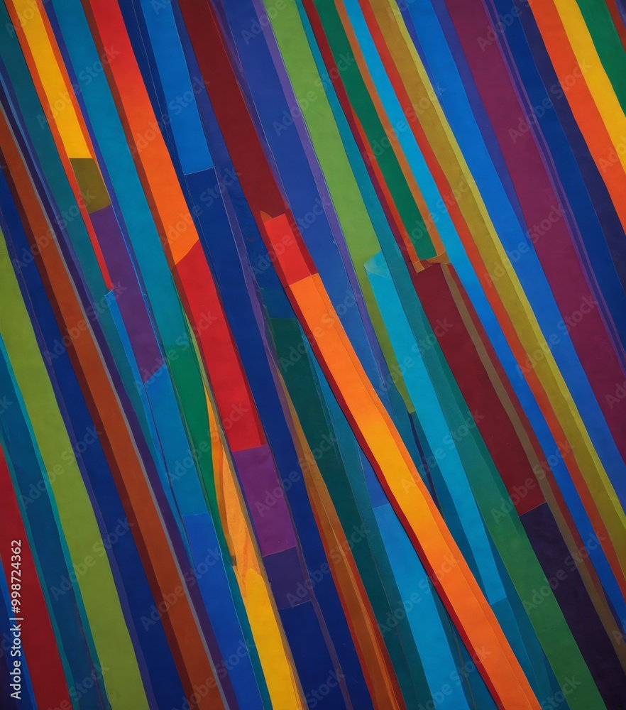 Poster a vibrant abstract composition of intersecting diagonal lines in various colors, creating a dynamic and visually striking pattern