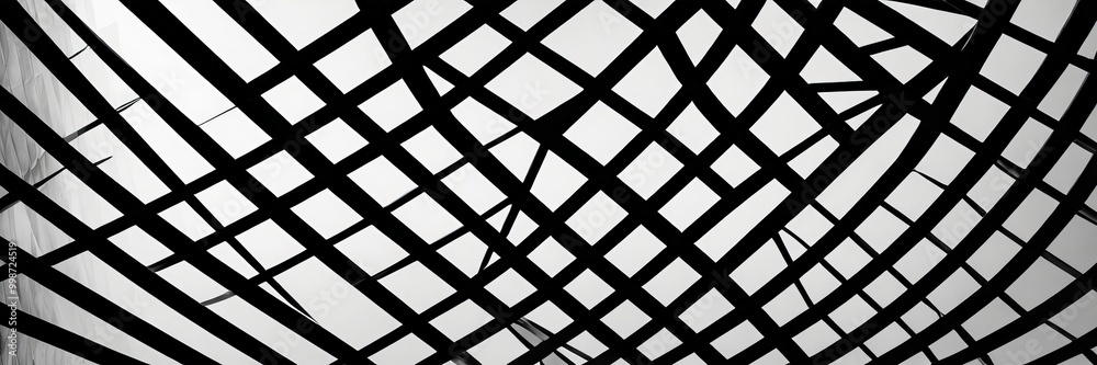 Poster A striking black and white geometric pattern, composed of intersecting diagonal lines that create a sense of depth and complexity