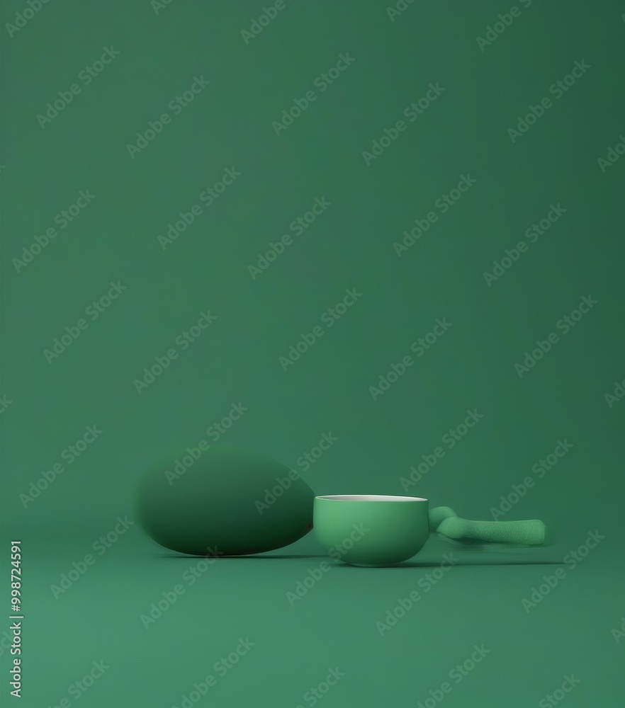 Poster a green ceramic mug with a handle rests on a green surface, accompanied by a green spherical object