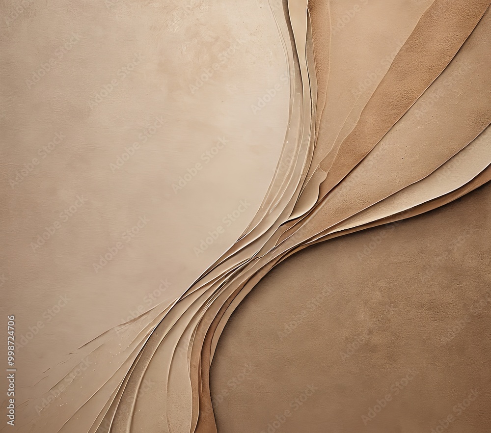 Poster a textured abstract composition of overlapping curved lines in shades of beige and brown, creating a sense of depth and movement