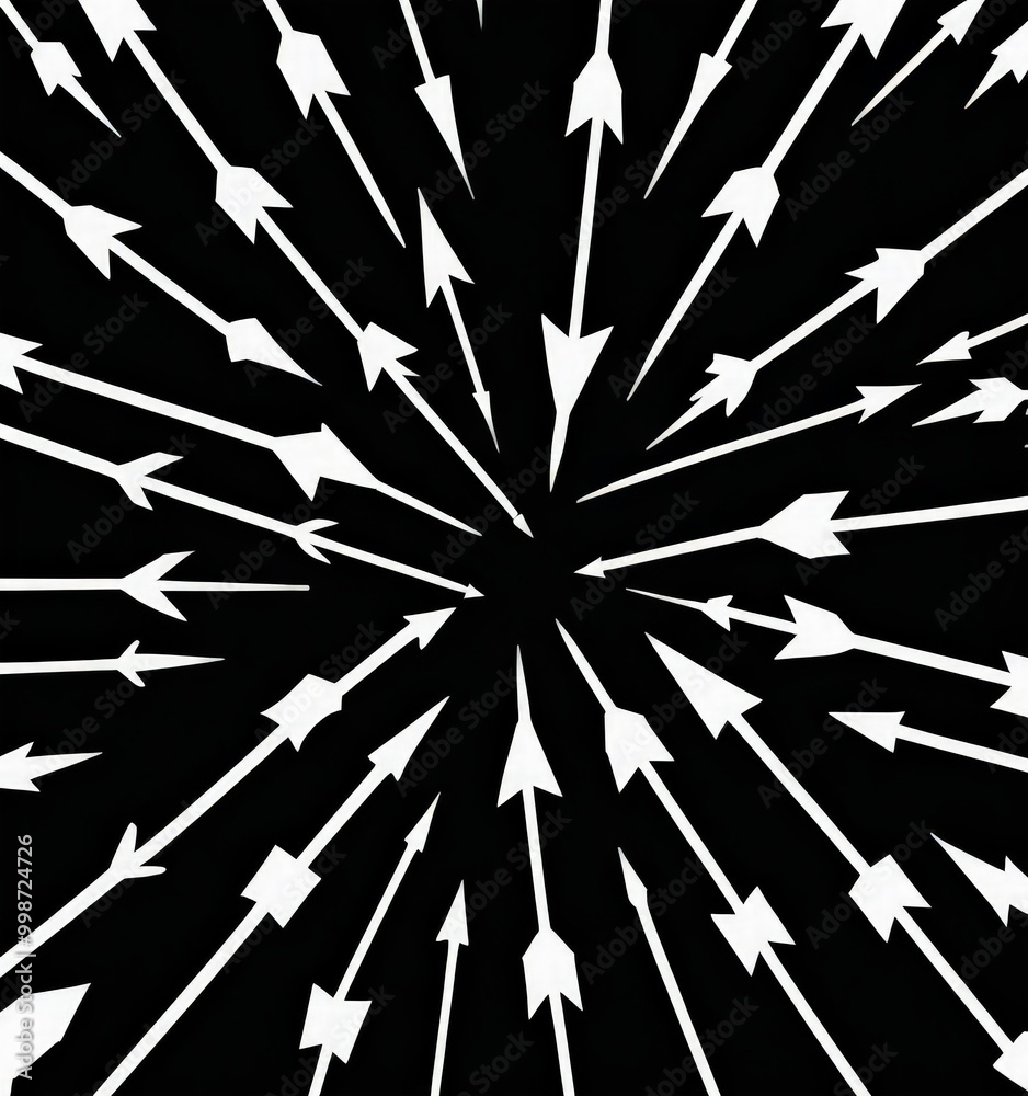 Poster a radial pattern of white arrows pointing outward from a central point, creating a sense of movement and energy
