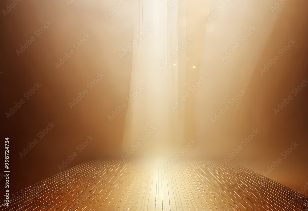 Aufkleber a dimly lit room with a wooden floor, a large window, and a beam of light shining down from the ceil