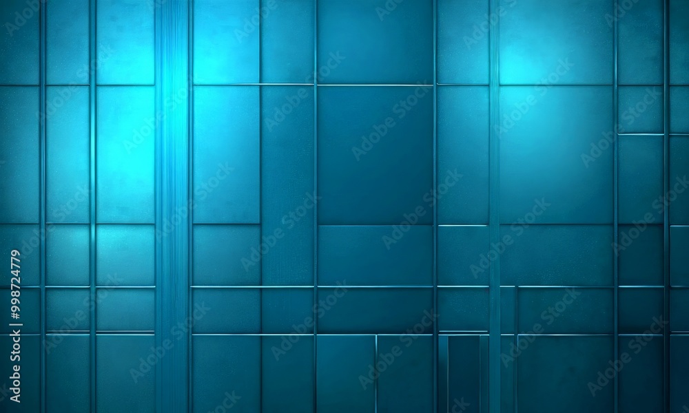 Poster a grid-like pattern of dark blue panels with thin lines running through them, creating a sense of depth and dimension