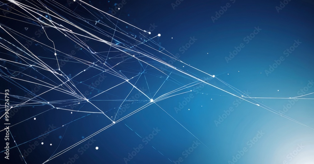 Poster a digital abstract composition featuring a network of white lines and dots against a gradient blue background