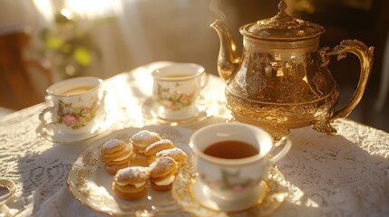 Traditional russian tea ceremony with ornate samovar for cultural gatherings and decor