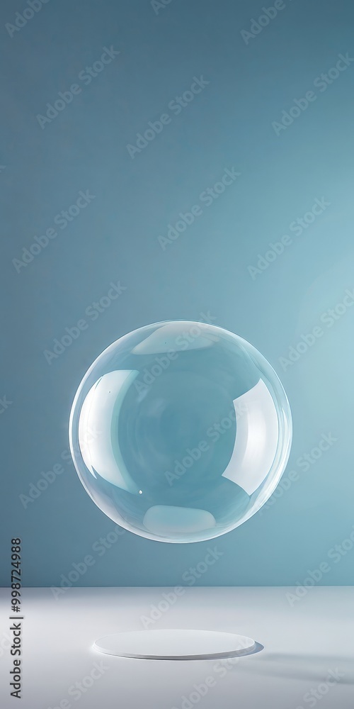Aufkleber a transparent, spherical object floats in mid-air against a gradient blue background