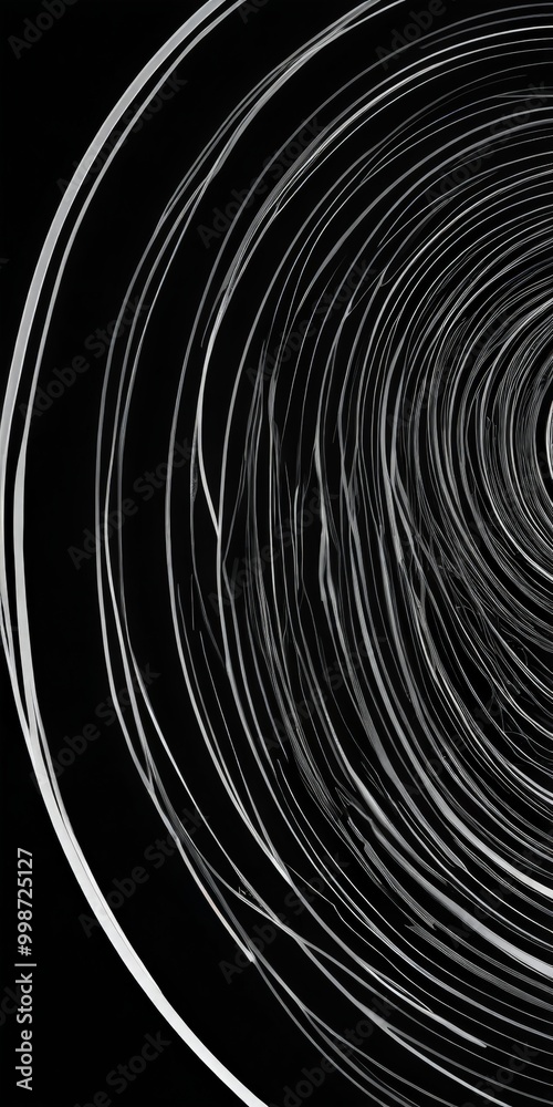 Leinwandbilder a black and white abstract composition featuring concentric circles and lines, creating a sense of depth and movement