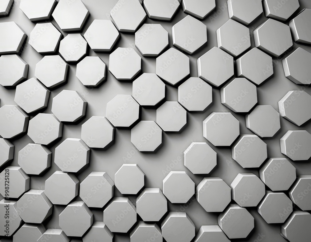 Poster A repeating pattern of white hexagonal shapes arranged in a grid-like fashion, creating a visually striking and geometric design.