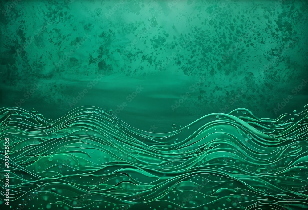 Aufkleber a serene underwater scene with a deep green hue, featuring a pattern of wavy lines and bubbles, creating a sense of movement and tranquility.