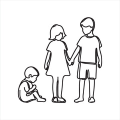 single one line Children silhouette on white background
