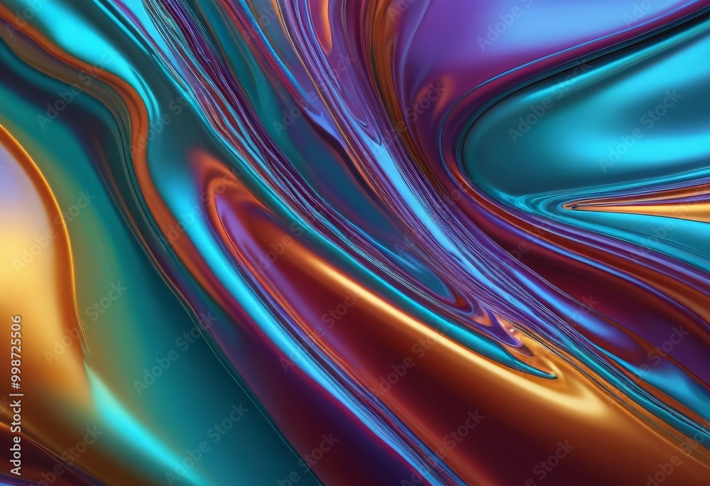 Poster a vibrant abstract pattern composed of curved lines and swirls in shades of blue, orange, and purple, creating a dynamic and visually striking composition.