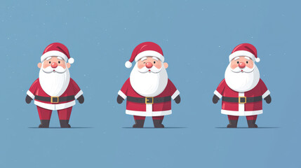 Cheerful Santa Claus characters in festive holiday outfits, showcasing different poses and expressions. Perfect for Christmas themed designs and decorations