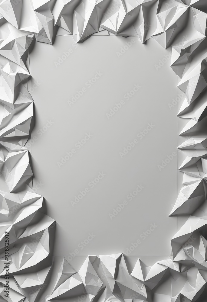 Aufkleber A white, crumpled paper frame surrounds a blank white space, creating a minimalist and abstract composition
