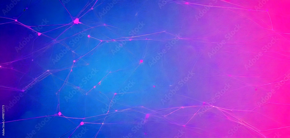 Poster a digital illustration network of interconnected lines and dots in shades of blue and pink, creating a sense of depth and complexity