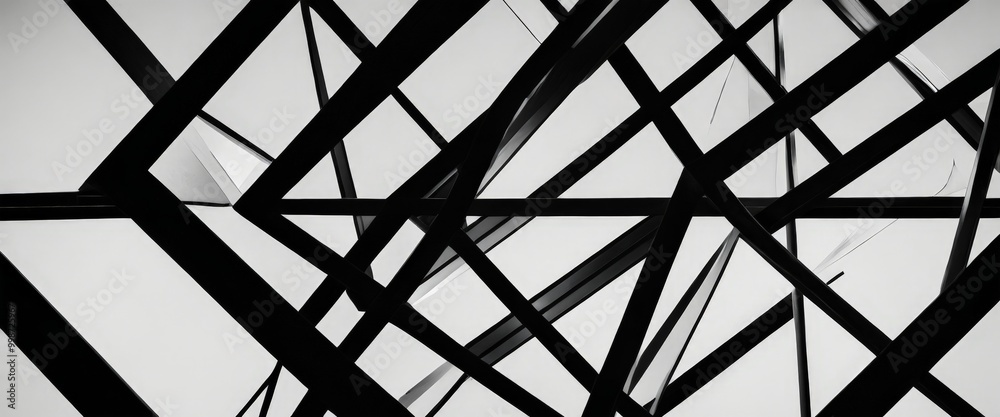 Aufkleber A black and white complex geometric pattern composed of intersecting lines and angles, creating a visually striking and abstract composition
