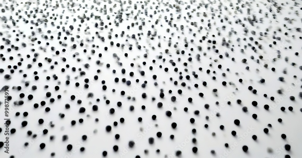 Poster A close-up view white surface with numerous small black dots scattered across it, creating a sense of randomness and movement
