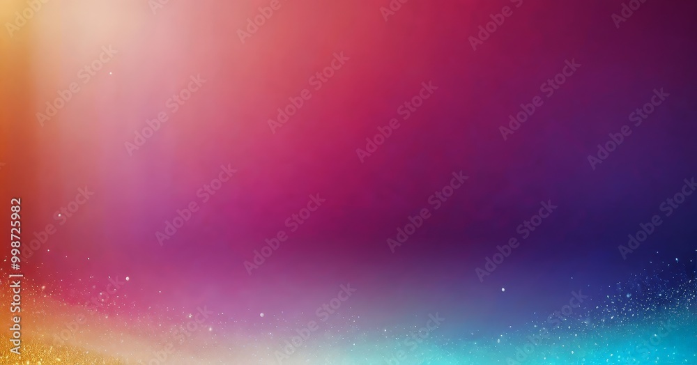 Poster a gradient background transitioning from warm orange to deep purple, with a scattering of small white and blue specks throughout