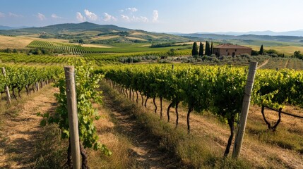 Fototapeta premium Tuscan vineyard landscape: rolling hills for spring print or poster