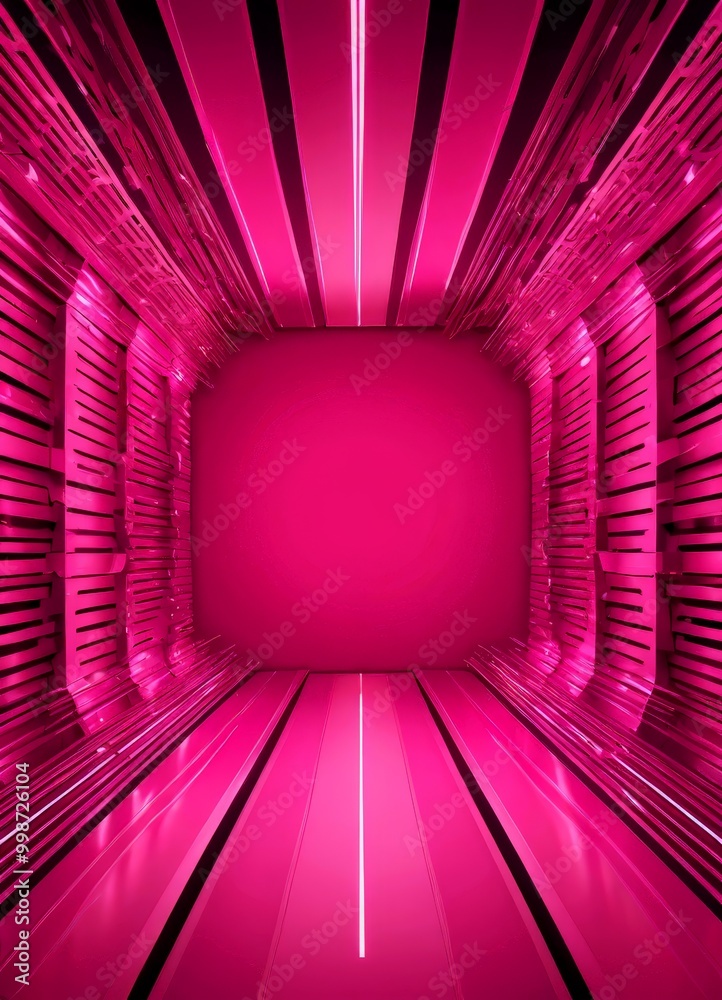 Aufkleber a futuristic, neon-lit corridor with a blank white wall in the center, creating a sense of depth and
